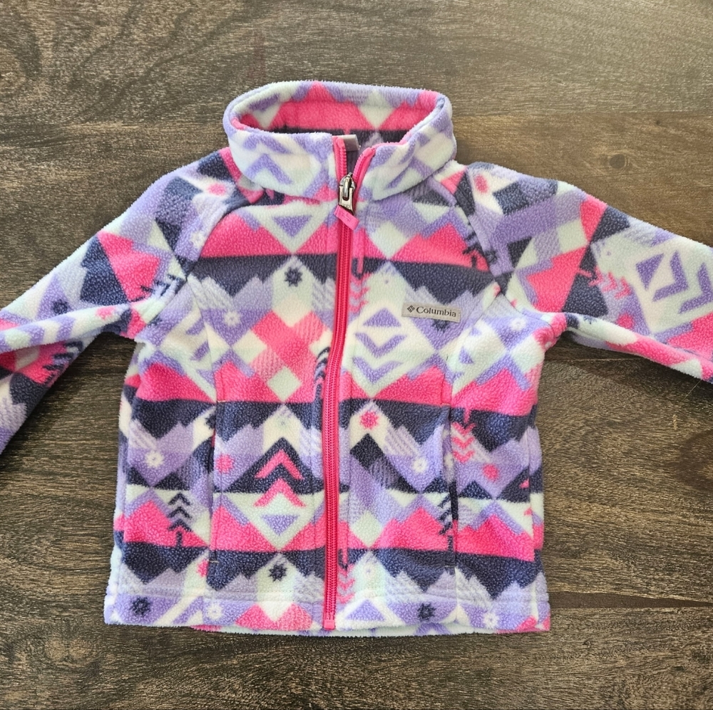 Columbia Girls Full-Zip Fleece Jacket | Size 2T | Pink + Purple Geometric